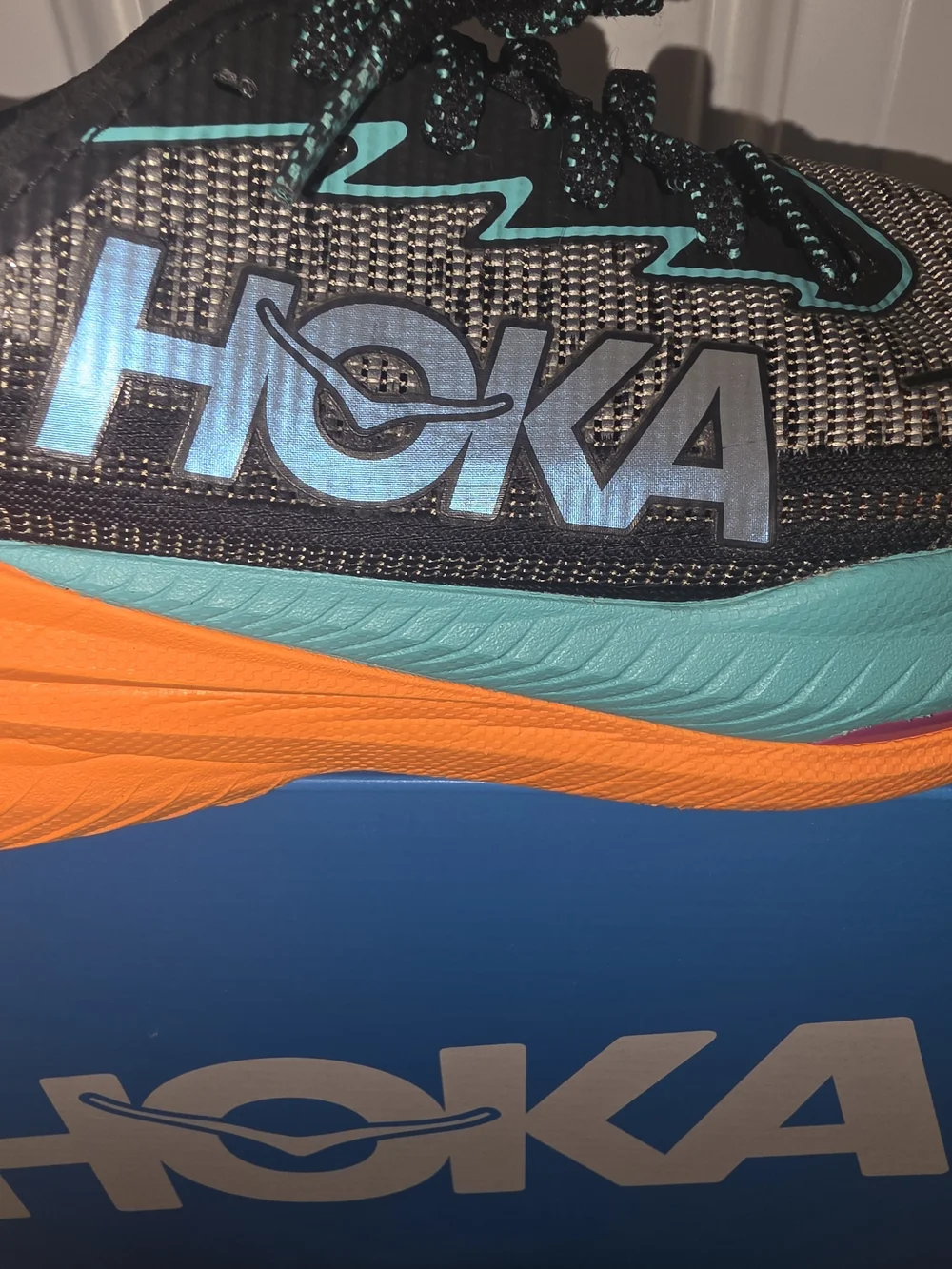 HOKA Mach X2 Womens Running Shoes - Black with Teal & Orange